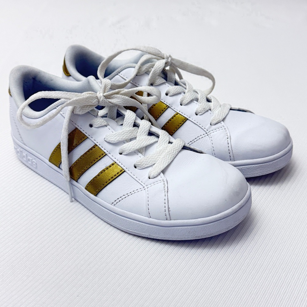 Adidas Neo Grand Court Womens White‎ Gold Metallic Sneakers CG5844 Size 4